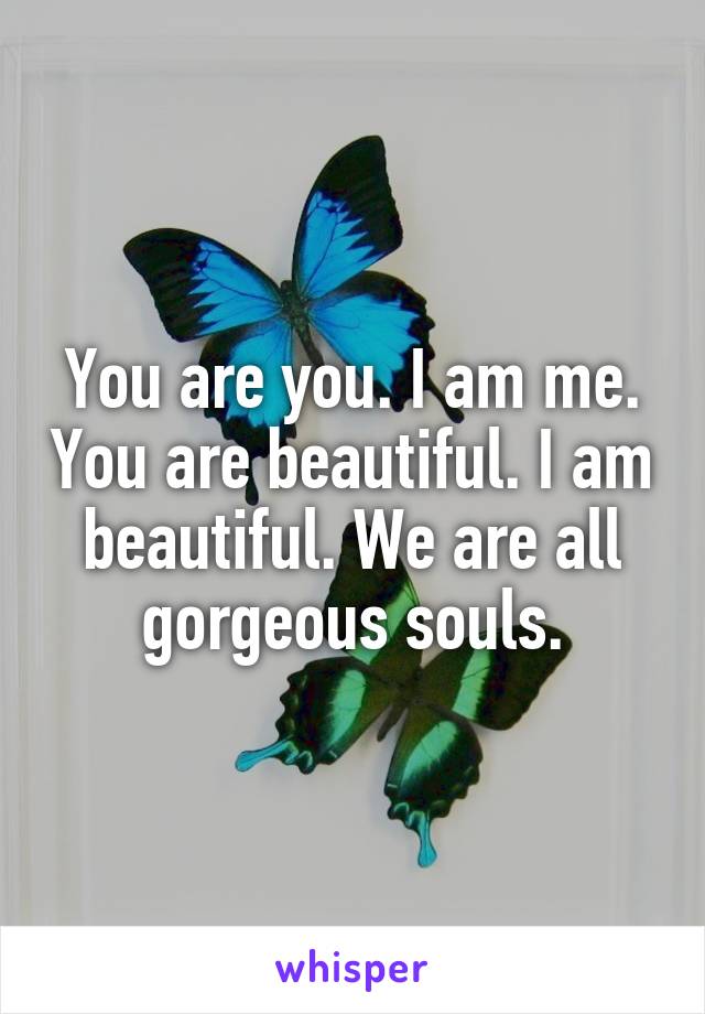 You are you. I am me. You are beautiful. I am beautiful. We are all gorgeous souls.