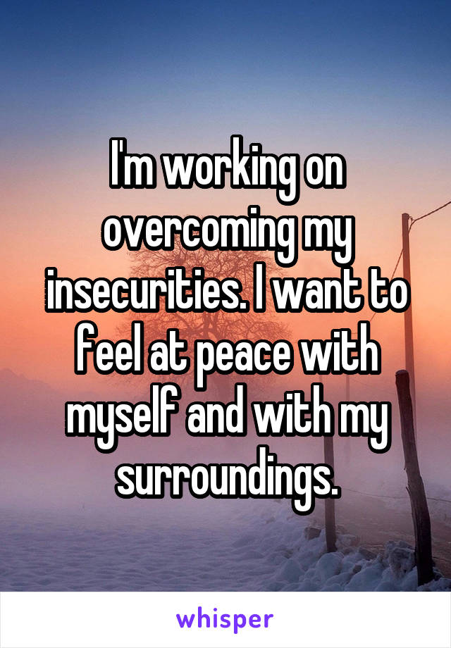 I'm working on overcoming my insecurities. I want to feel at peace with myself and with my surroundings.