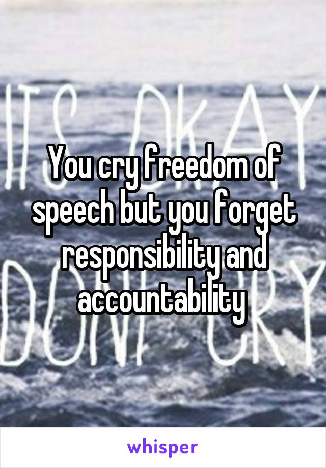 You cry freedom of speech but you forget responsibility and accountability 