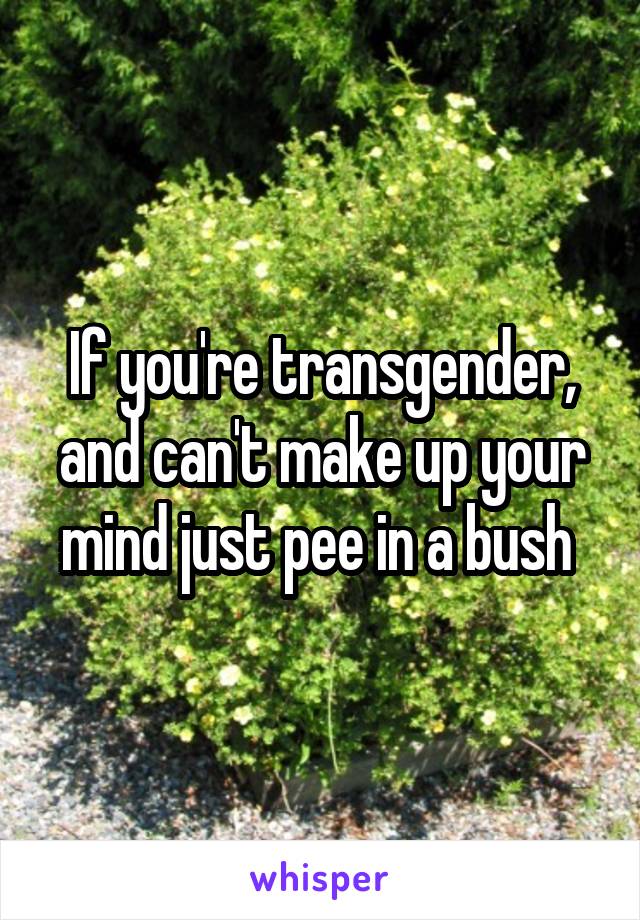 If you're transgender, and can't make up your mind just pee in a bush 