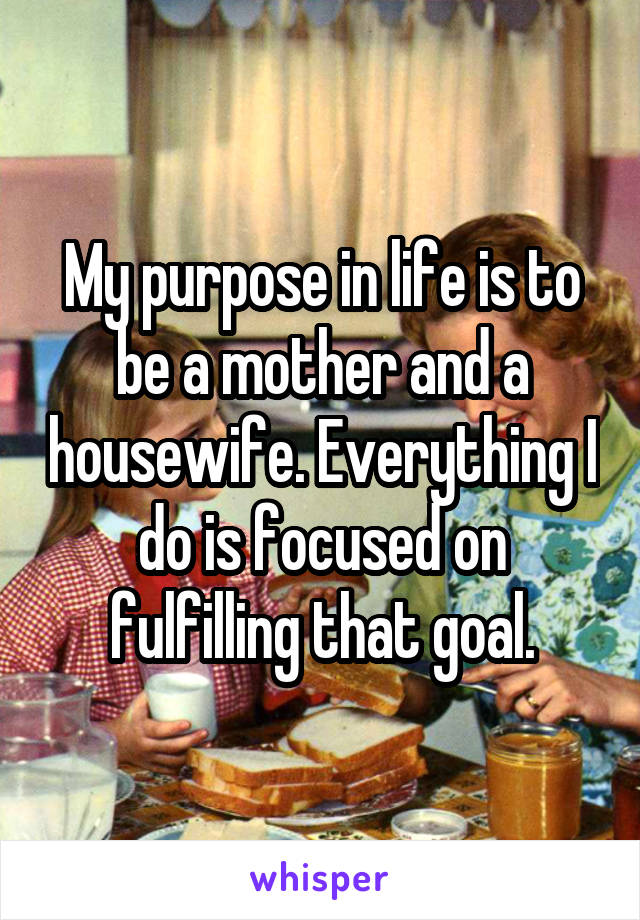 My purpose in life is to be a mother and a housewife. Everything I do is focused on fulfilling that goal.