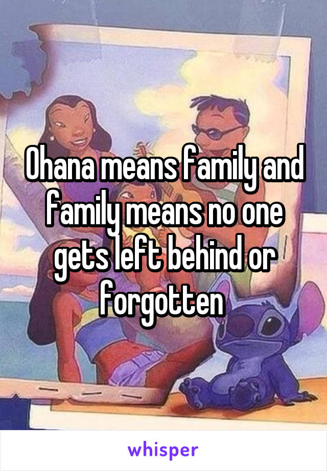 Ohana means family and family means no one gets left behind or forgotten 