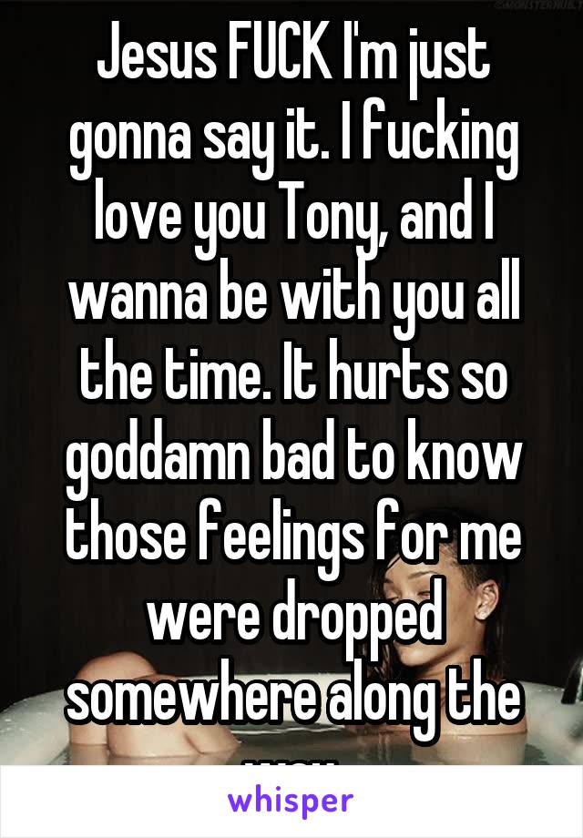 Jesus FUCK I'm just gonna say it. I fucking love you Tony, and I wanna be with you all the time. It hurts so goddamn bad to know those feelings for me were dropped somewhere along the way.