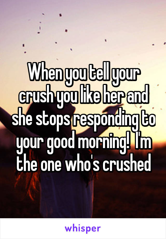 When you tell your crush you like her and she stops responding to your good morning!  I'm the one who's crushed