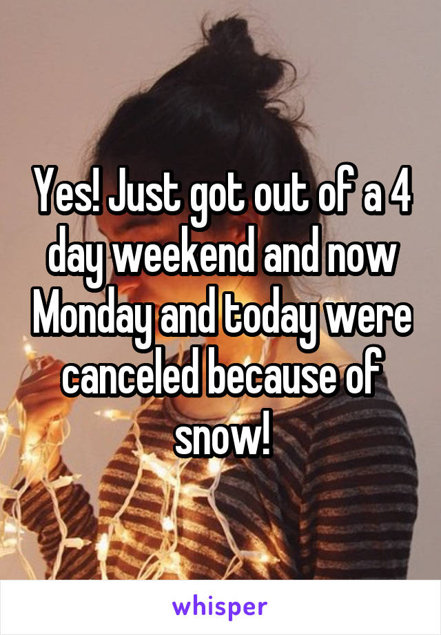 Yes! Just got out of a 4 day weekend and now Monday and today were canceled because of snow!