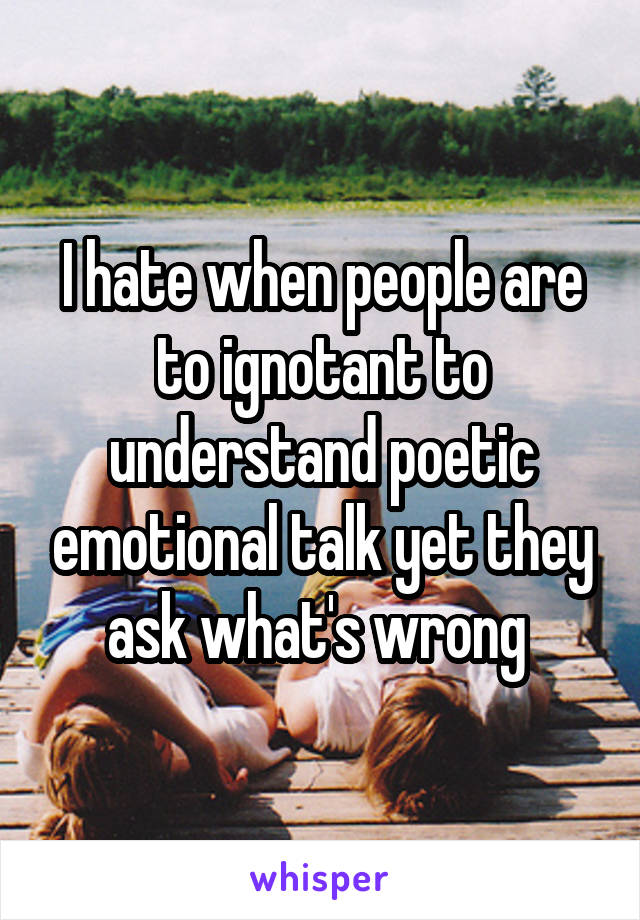 I hate when people are to ignotant to understand poetic emotional talk yet they ask what's wrong 