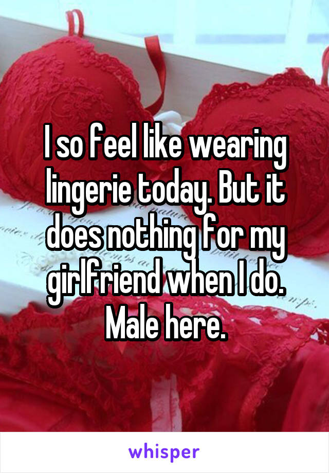 I so feel like wearing lingerie today. But it does nothing for my girlfriend when I do.
Male here.