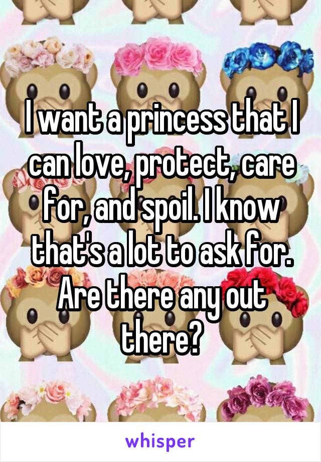 I want a princess that I can love, protect, care for, and spoil. I know that's a lot to ask for. Are there any out there?