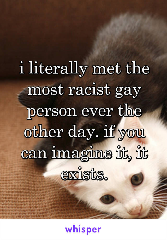 i literally met the most racist gay person ever the other day. if you can imagine it, it exists.