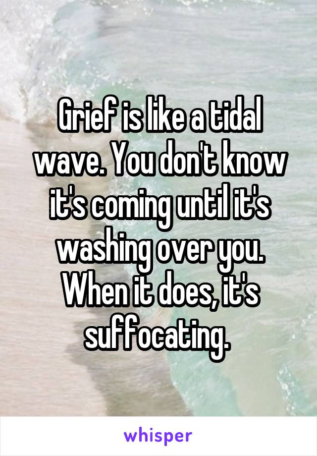 Grief is like a tidal wave. You don't know it's coming until it's washing over you. When it does, it's suffocating. 