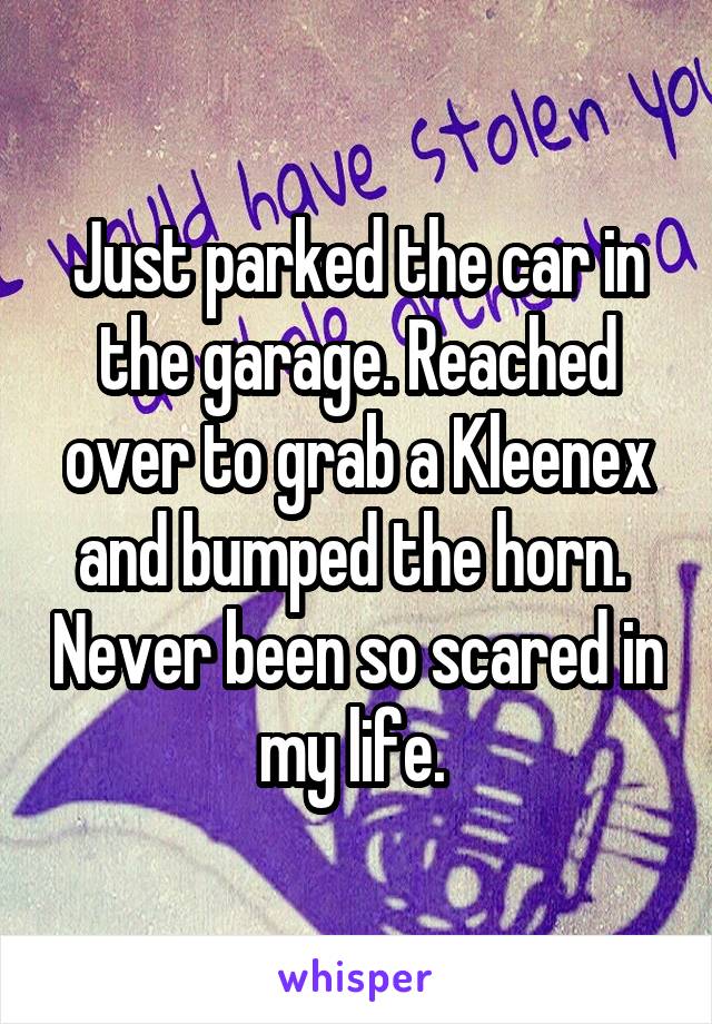 Just parked the car in the garage. Reached over to grab a Kleenex and bumped the horn.  Never been so scared in my life. 