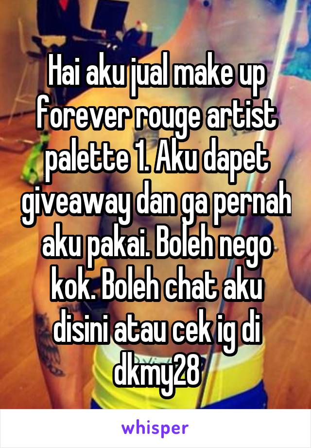 Hai aku jual make up forever rouge artist palette 1. Aku dapet giveaway dan ga pernah aku pakai. Boleh nego kok. Boleh chat aku disini atau cek ig di dkmy28