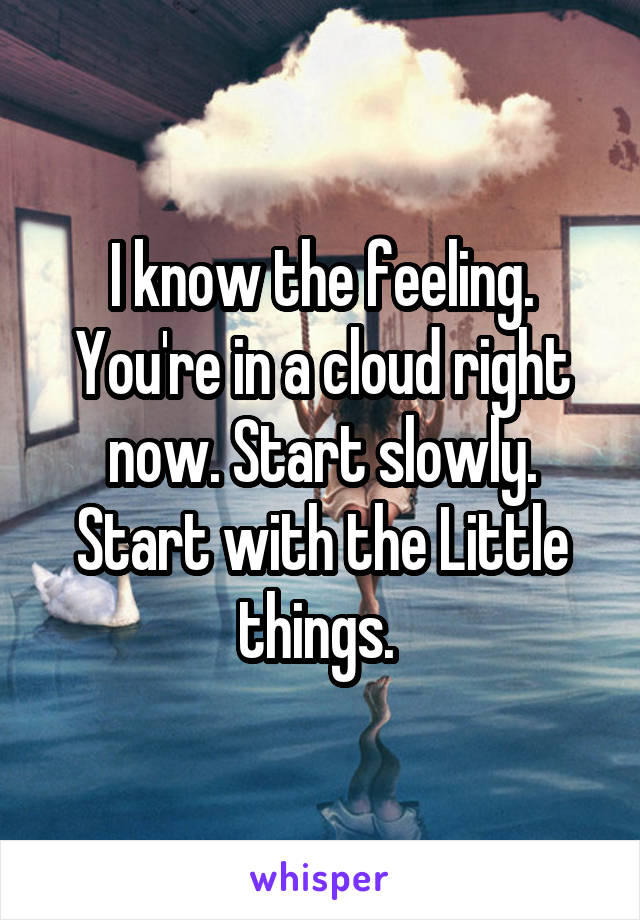 I know the feeling. You're in a cloud right now. Start slowly. Start with the Little things. 