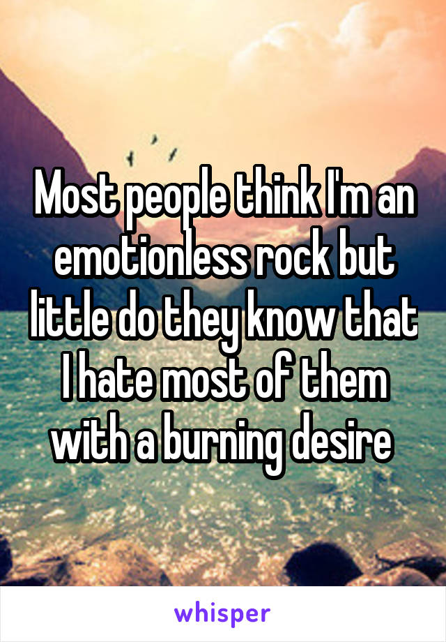 Most people think I'm an emotionless rock but little do they know that I hate most of them with a burning desire 