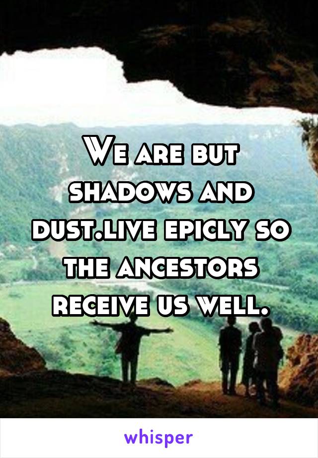 We are but shadows and dust.live epicly so the ancestors receive us well.