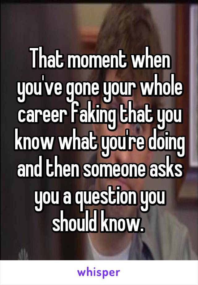 That moment when you've gone your whole career faking that you know what you're doing and then someone asks you a question you should know. 