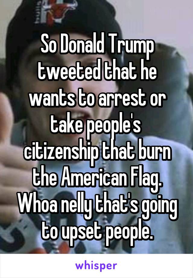 So Donald Trump tweeted that he wants to arrest or take people's  citizenship that burn the American Flag. Whoa nelly that's going to upset people.