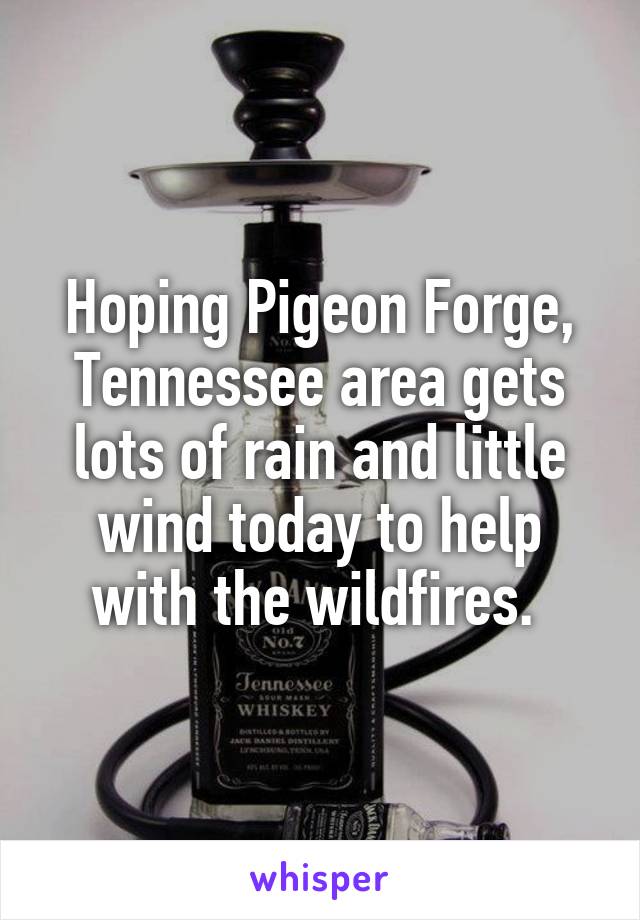 Hoping Pigeon Forge, Tennessee area gets lots of rain and little wind today to help with the wildfires. 