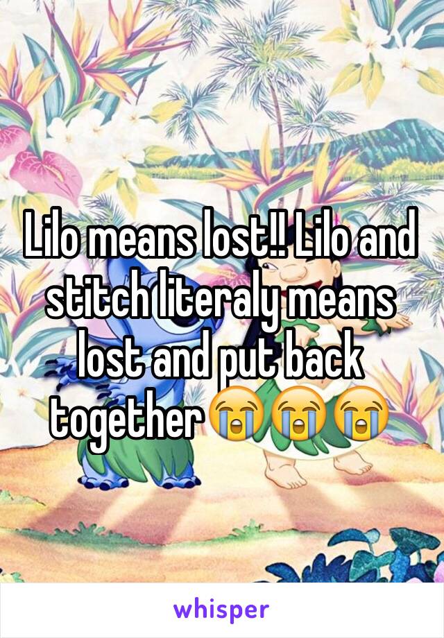 Lilo means lost!! Lilo and stitch literaly means lost and put back together😭😭😭
