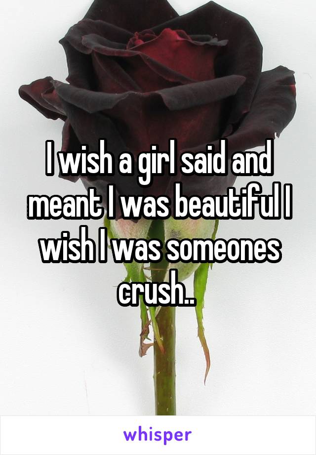 I wish a girl said and meant I was beautiful I wish I was someones crush.. 