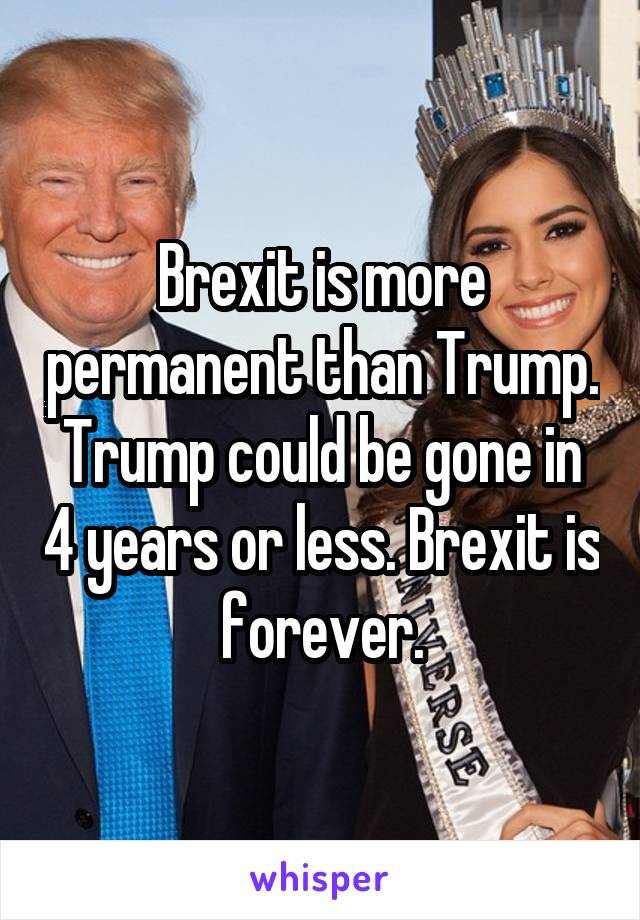 Brexit is more permanent than Trump. Trump could be gone in 4 years or less. Brexit is forever.