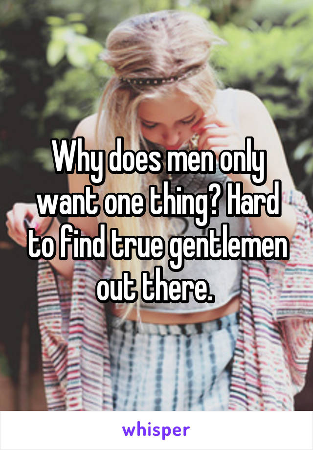 Why does men only want one thing? Hard to find true gentlemen out there. 