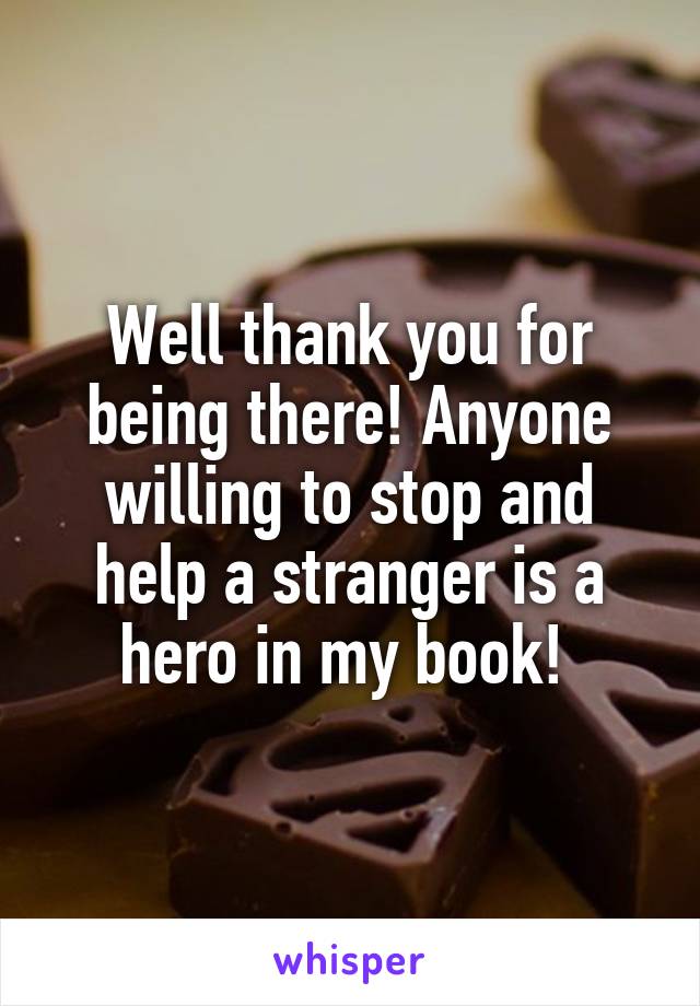 Well thank you for being there! Anyone willing to stop and help a stranger is a hero in my book! 