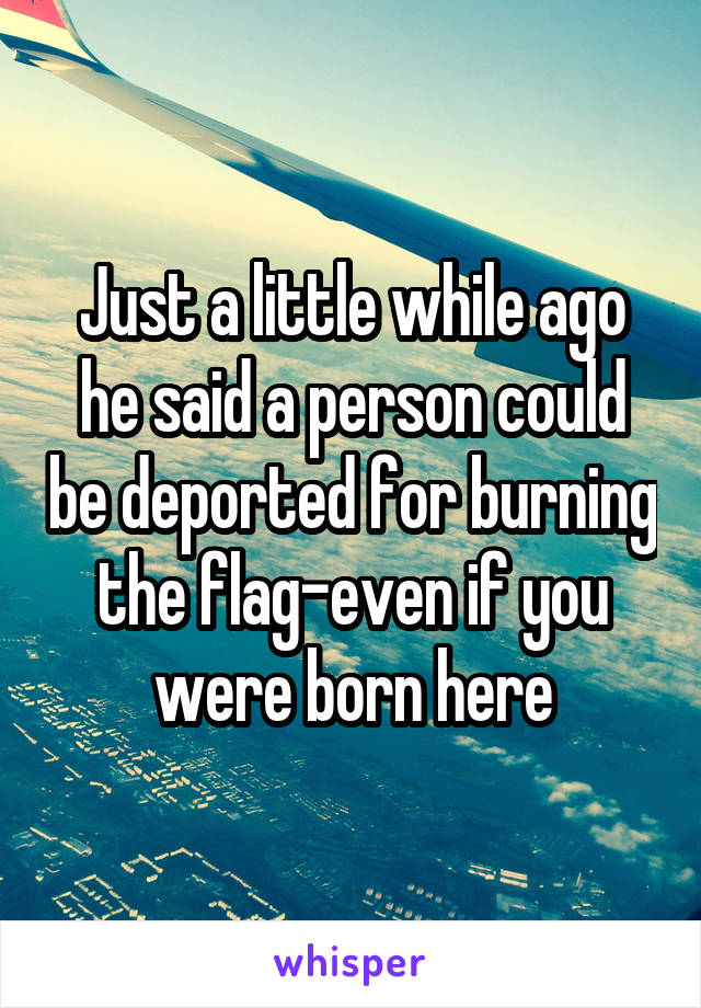 Just a little while ago he said a person could be deported for burning the flag-even if you were born here