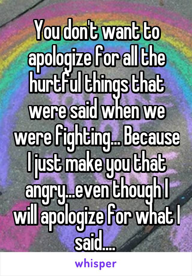 You don't want to apologize for all the hurtful things that were said when we were fighting... Because I just make you that angry...even though I will apologize for what I said.... 