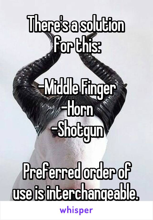 There's a solution 
for this:

-Middle Finger
-Horn
-Shotgun

Preferred order of use is interchangeable. 