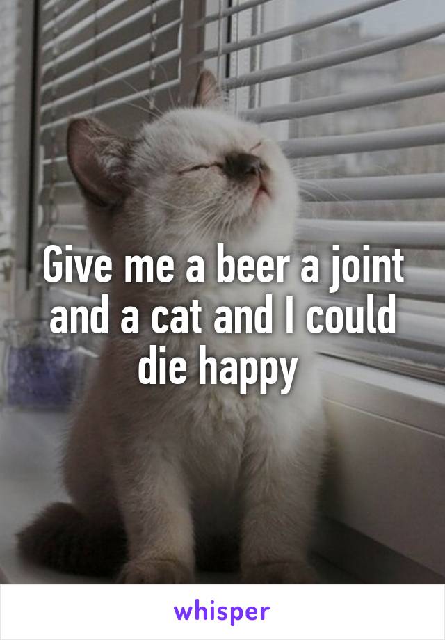 Give me a beer a joint and a cat and I could die happy 