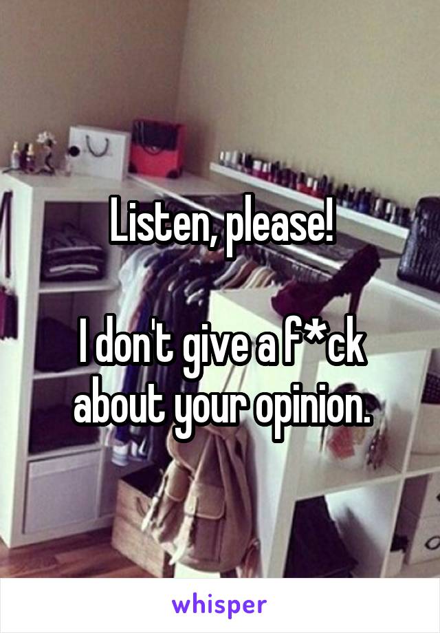 Listen, please!

I don't give a f*ck about your opinion.