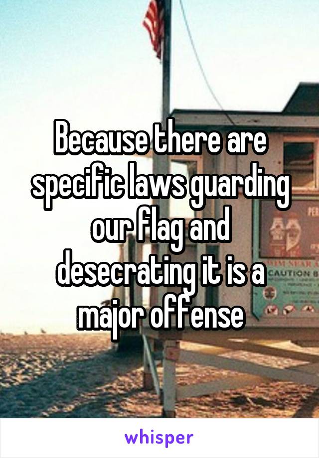 Because there are specific laws guarding our flag and desecrating it is a major offense