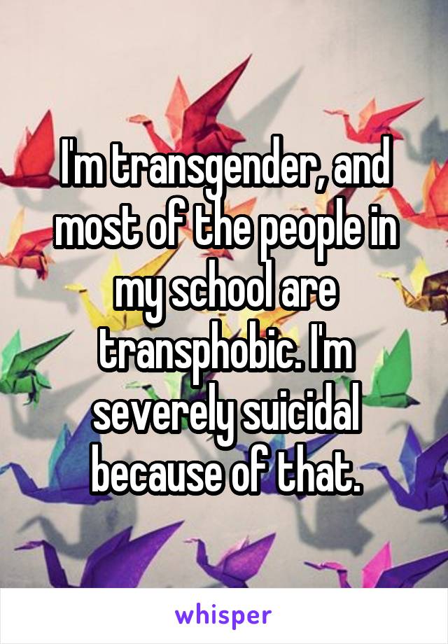 I'm transgender, and most of the people in my school are transphobic. I'm severely suicidal because of that.