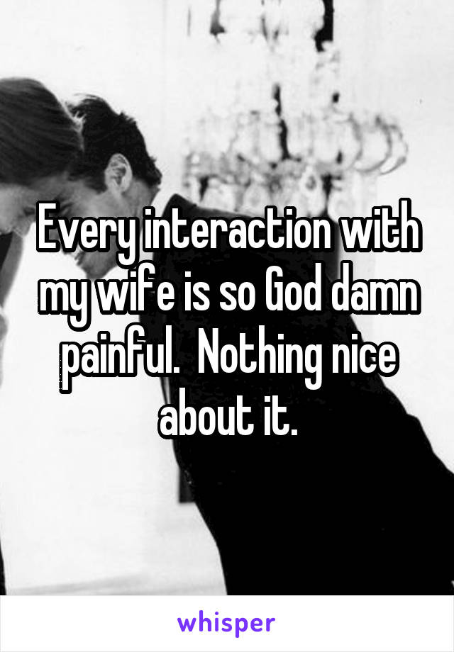 Every interaction with my wife is so God damn painful.  Nothing nice about it.