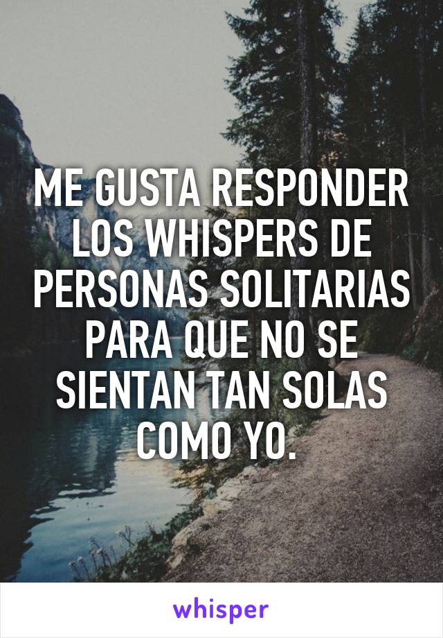 ME GUSTA RESPONDER LOS WHISPERS DE PERSONAS SOLITARIAS PARA QUE NO SE SIENTAN TAN SOLAS COMO YO. 