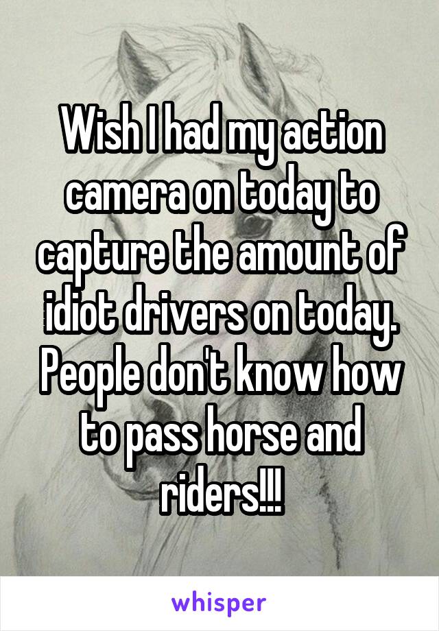 Wish I had my action camera on today to capture the amount of idiot drivers on today. People don't know how to pass horse and riders!!!