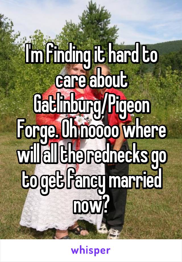 I'm finding it hard to care about Gatlinburg/Pigeon Forge. Oh noooo where will all the rednecks go to get fancy married now?