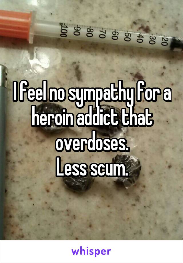 I feel no sympathy for a heroin addict that overdoses.
Less scum.