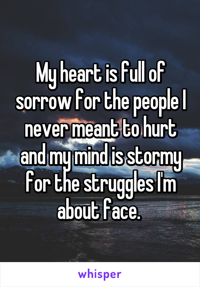 My heart is full of sorrow for the people I never meant to hurt and my mind is stormy for the struggles I'm about face. 