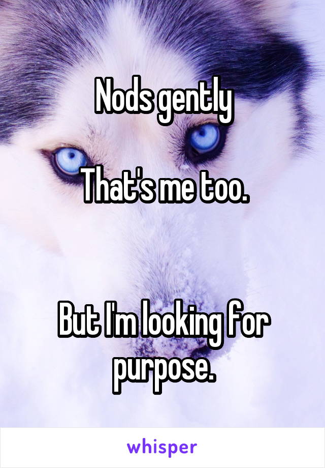 Nods gently

That's me too.


But I'm looking for purpose.