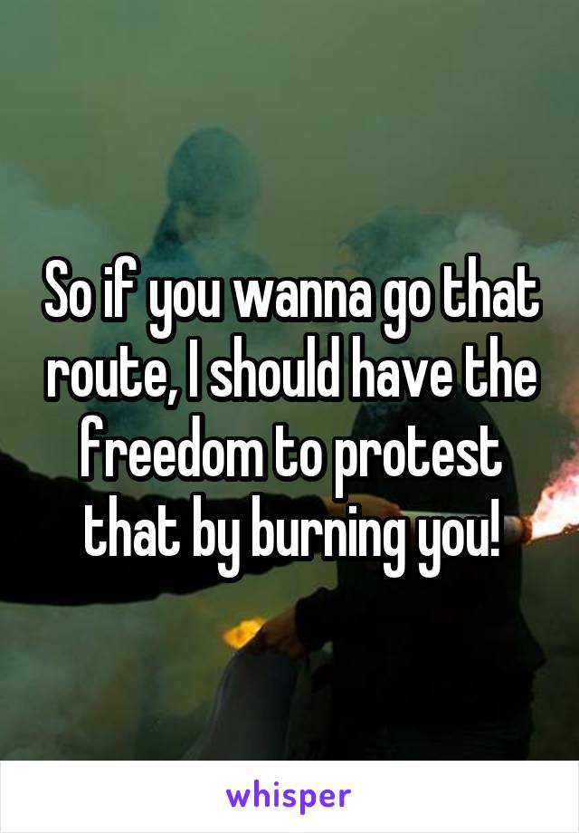 So if you wanna go that route, I should have the freedom to protest that by burning you!