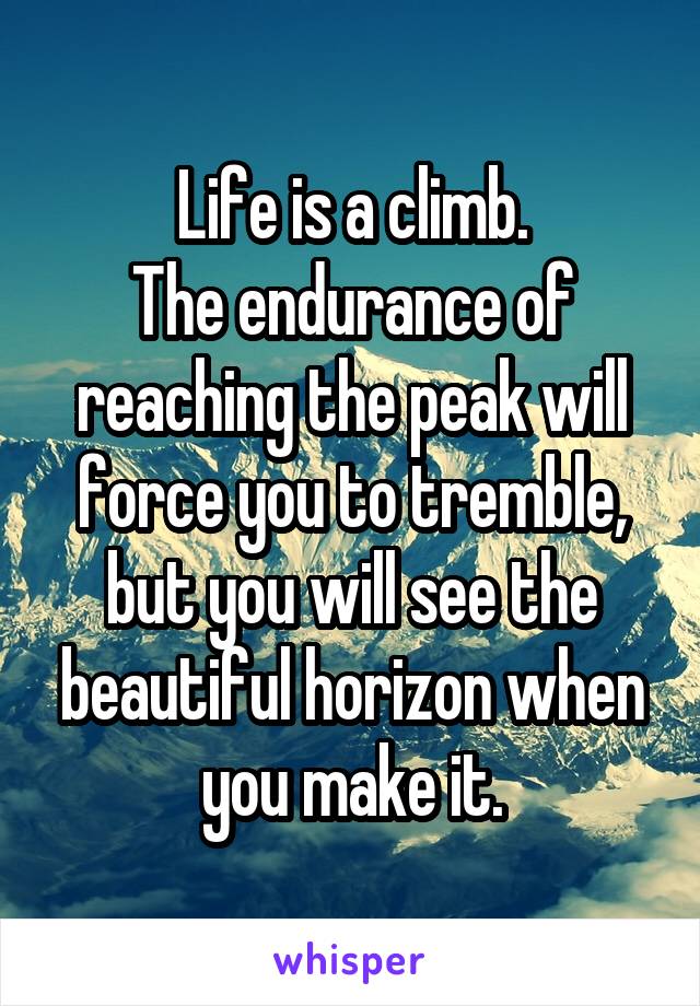 Life is a climb.
The endurance of reaching the peak will force you to tremble, but you will see the beautiful horizon when you make it.