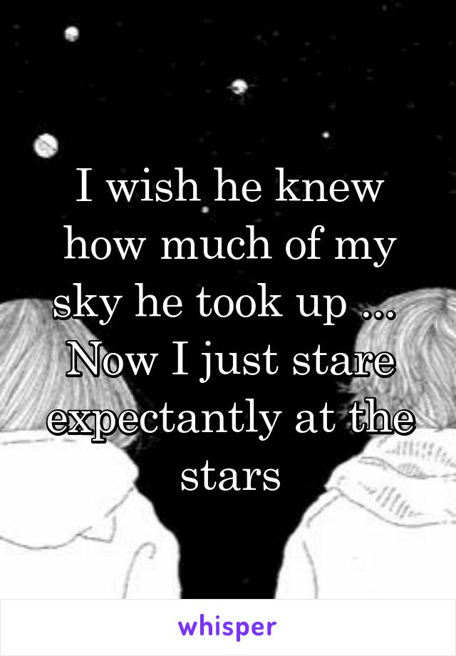 I wish he knew how much of my sky he took up ... 
Now I just stare expectantly at the stars