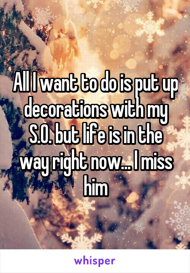 All I want to do is put up decorations with my S.O. but life is in the way right now... I miss him