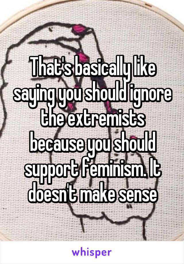 That's basically like saying you should ignore the extremists because you should support feminism. It doesn't make sense