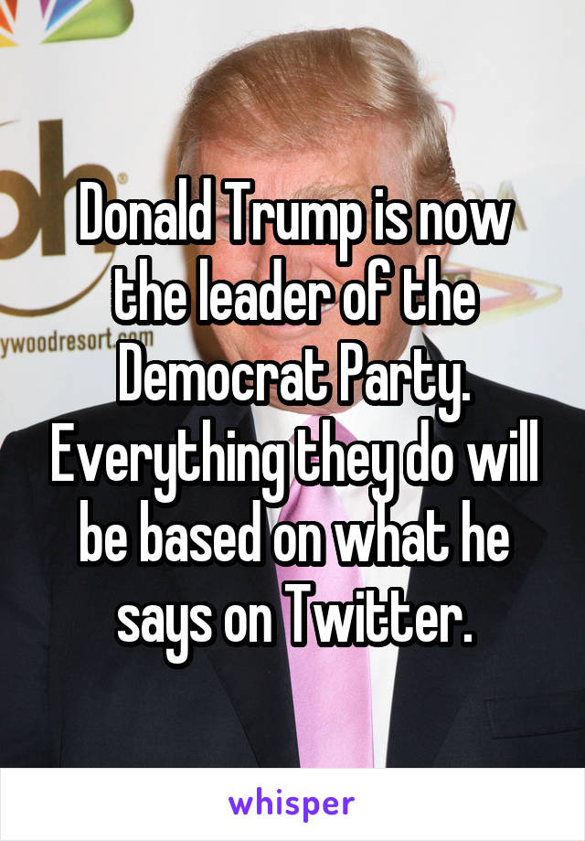 Donald Trump is now the leader of the Democrat Party. Everything they do will be based on what he says on Twitter.