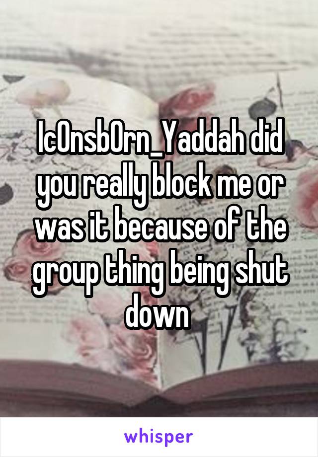 Ic0nsb0rn_Yaddah did you really block me or was it because of the group thing being shut down 