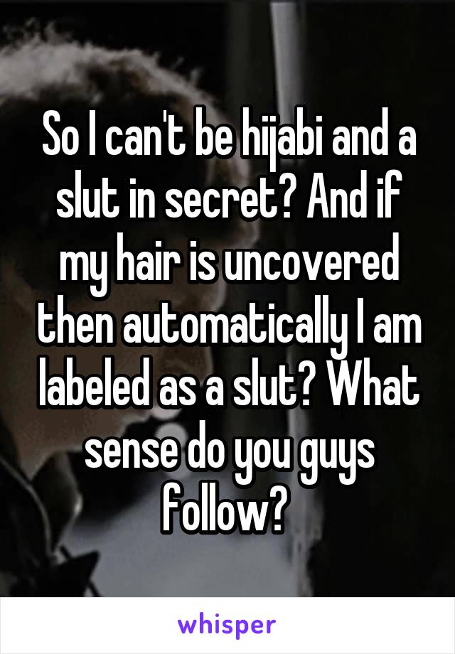 So I can't be hijabi and a slut in secret? And if my hair is uncovered then automatically I am labeled as a slut? What sense do you guys follow? 