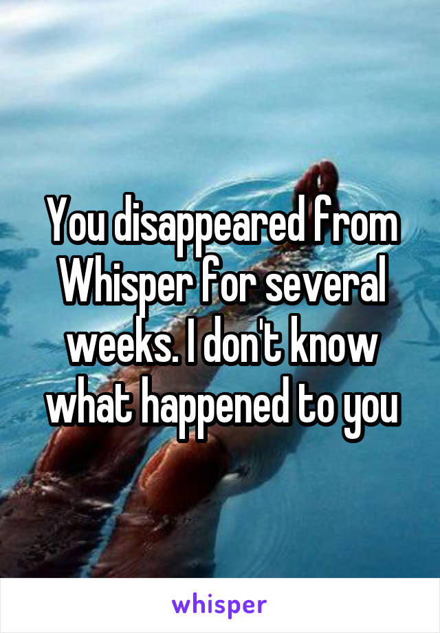 You disappeared from Whisper for several weeks. I don't know what happened to you